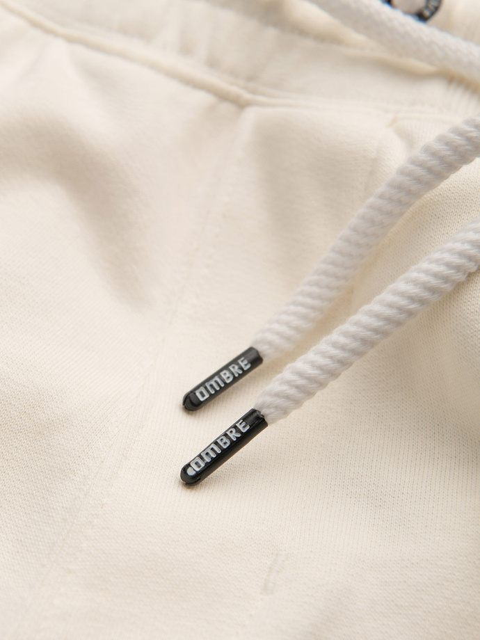 Men's knitted shorts with drawstring and pockets - cream V12 OM-SRBS-0139