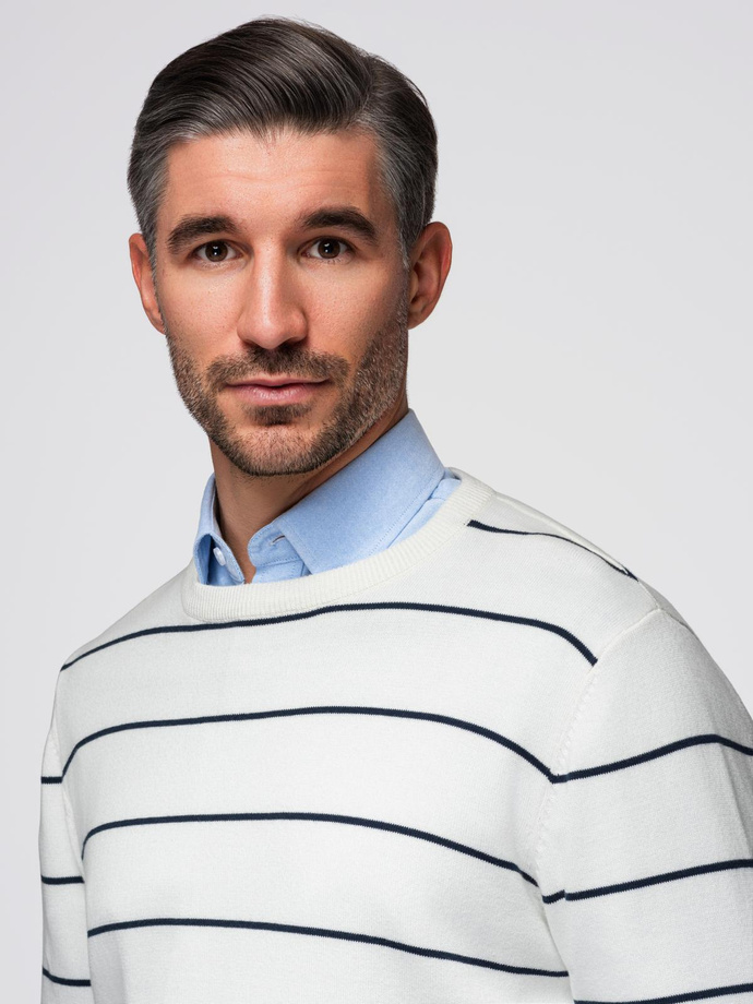 Pulover casual pentru bărbați cu dungi orizontale - crem V2 OM-SWSW-0143