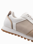 Patchwork men's sneaker shoes with combined materials - white and sand V1 OM-FOSL-0144
