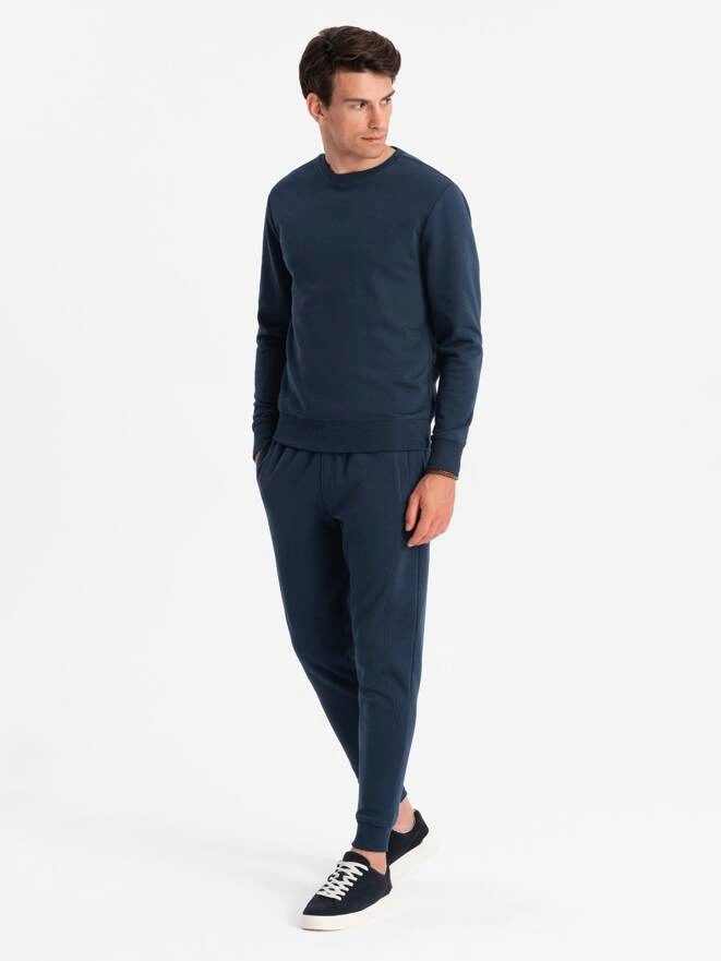 BASIC men's cotton sweatshirt set unbuttoned sweatshirt + joggers - navy blue V1 Z84