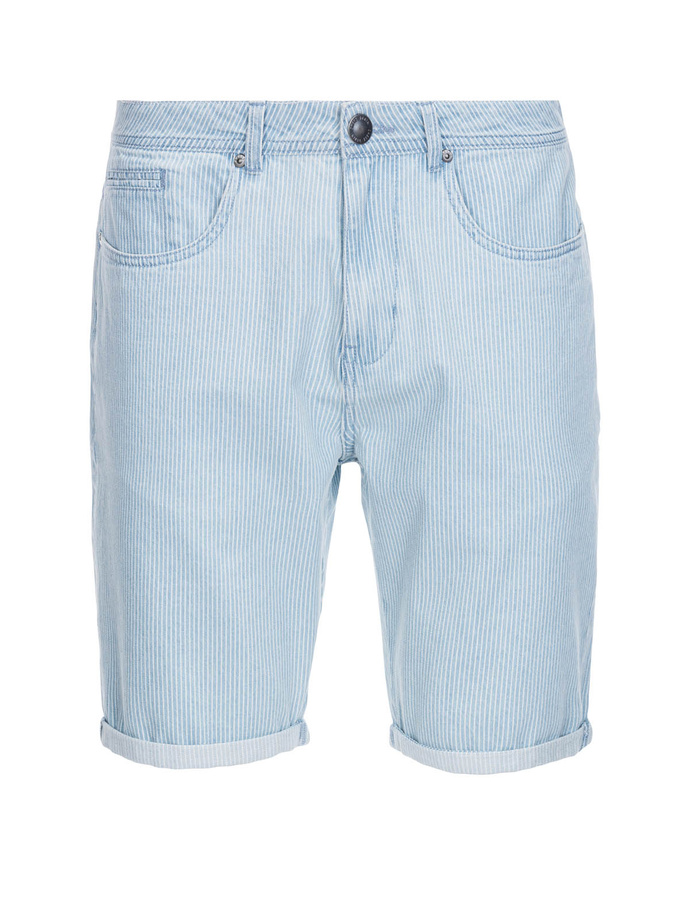 Pantaloni scurți bărbătești din denim cu dungi fine - albastru deschis V1 OM-SRDS-0129