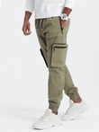 Men's JOGGER pants with zippered cargo pockets - light olive V1 OM-PAJO-0135