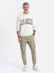 Pánské kalhoty JOGGER s cargo kapsami na zip - khaki V1 OM-PAJO-0125