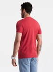 BASIC men's classic cotton tee-shirt with a crew neckline - red melange V17 OM-TSBS-0145