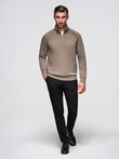 Men's sweatshirt with contrasting print and unbuttoned high collar - grey-brown V3 OM-SSZP-0211