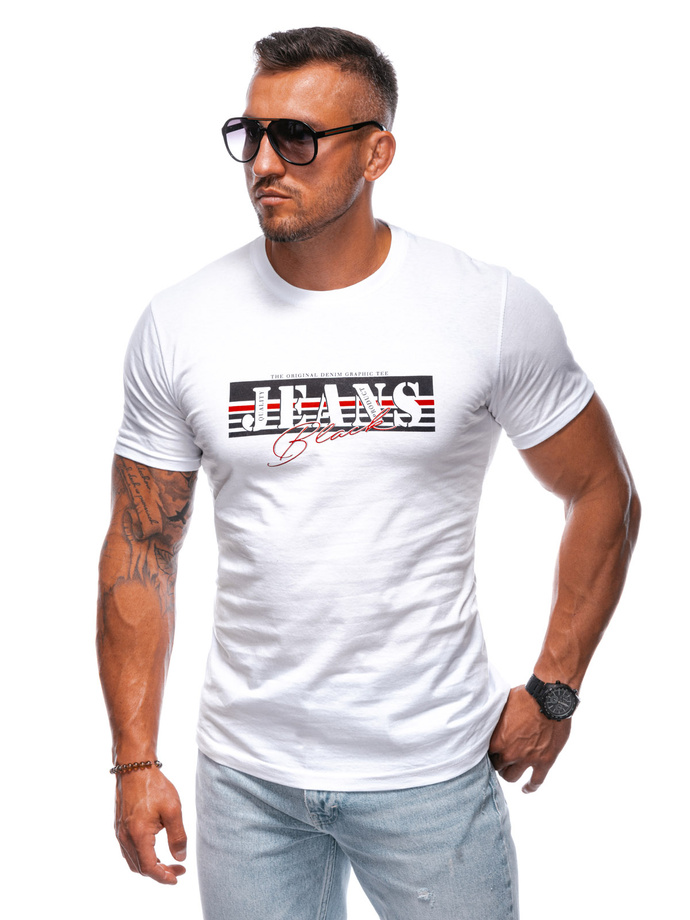 T-SHIRT MĘSKI Z NADRUKIEM S1392 - BIAŁY