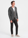 Pulover cardigan structurat pentru bărbați cu buzunare - grafit melange V2 OM-SWCD-0109