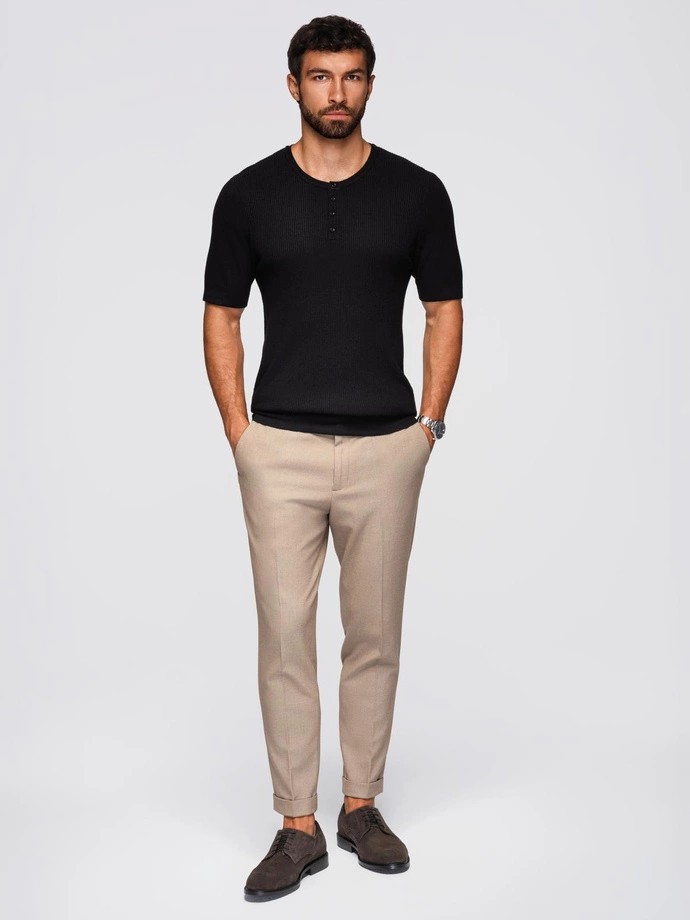 Men's knitted T-shirt with buttons at neckline - black V2 OM-TSCT-0254