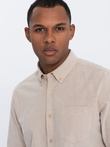 Men's REGULAR FIT cotton shirt with pocket - beige V1 OM-SHOS-0153