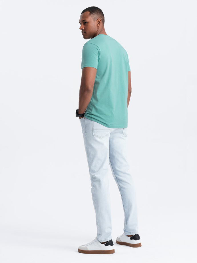 Tricou cu guler în V din bumbac clasic BASIC pentru bărbați - turcoaz V15 OM-TSBS-0145