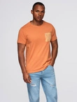 Men's cotton t-shirt with printed pocket - orange V3 OM-TSPT-0227