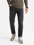 Men's TAPER FIT denim pants with stitching and rolled up legs - black V3 OM-PADP-0161
