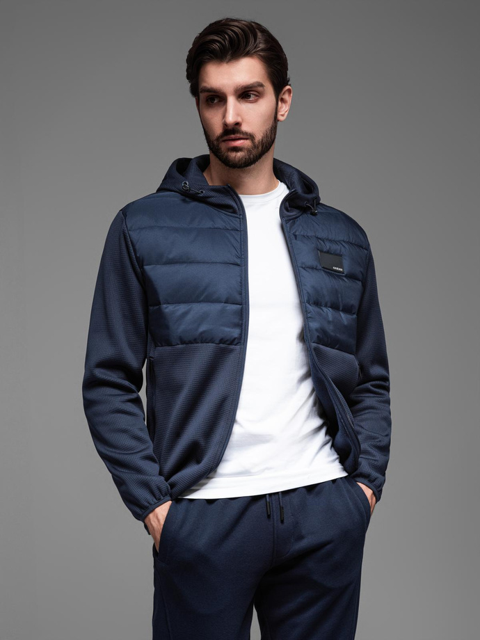 Jachetă sport ușoară colorată pentru bărbați cu fleece - maro și bleumarin V1 OM-JANP-0194