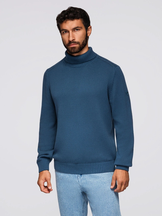 Men's turtleneck knit sweater - dark blue V2 OM-SWTN-0163