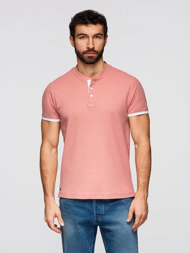 Tricou polo fără guler pentru bărbați - roz V7 OM-TSCT-0156