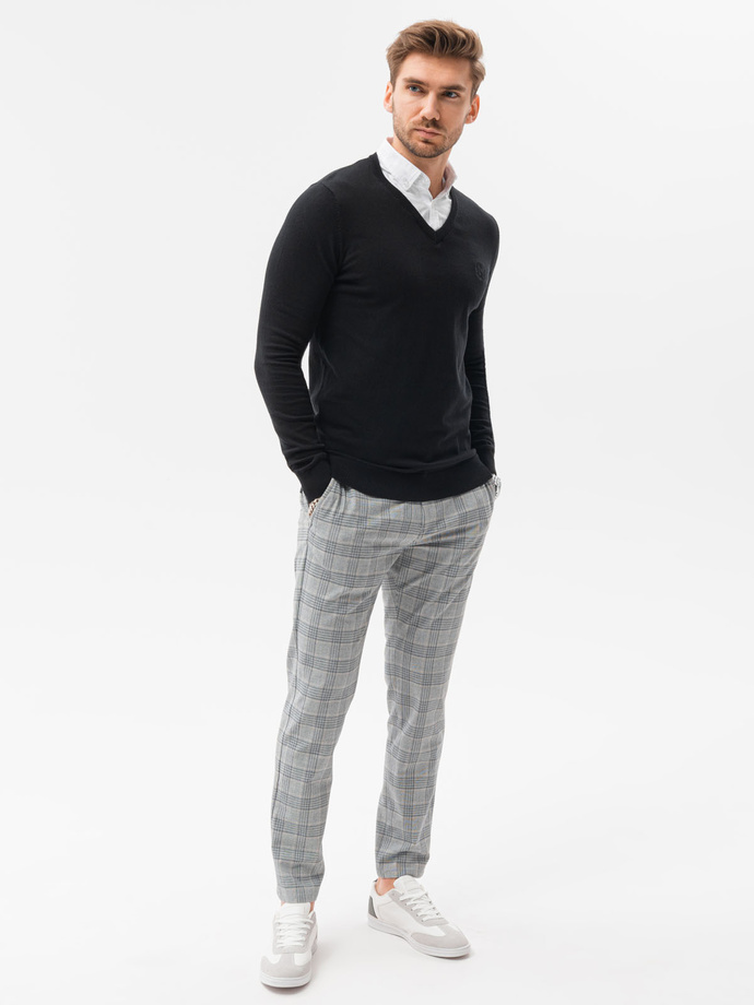 Men's sweater with white collar - black V1 E120