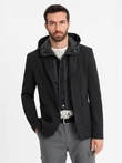 Men's jacket with high collar and hood - black V2 OM-BLZB-0133