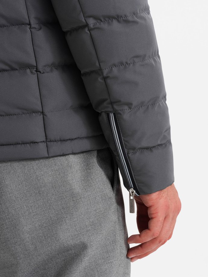 Men's quilted jacket with jacket cut - graphite V2 OM-JALP-0188