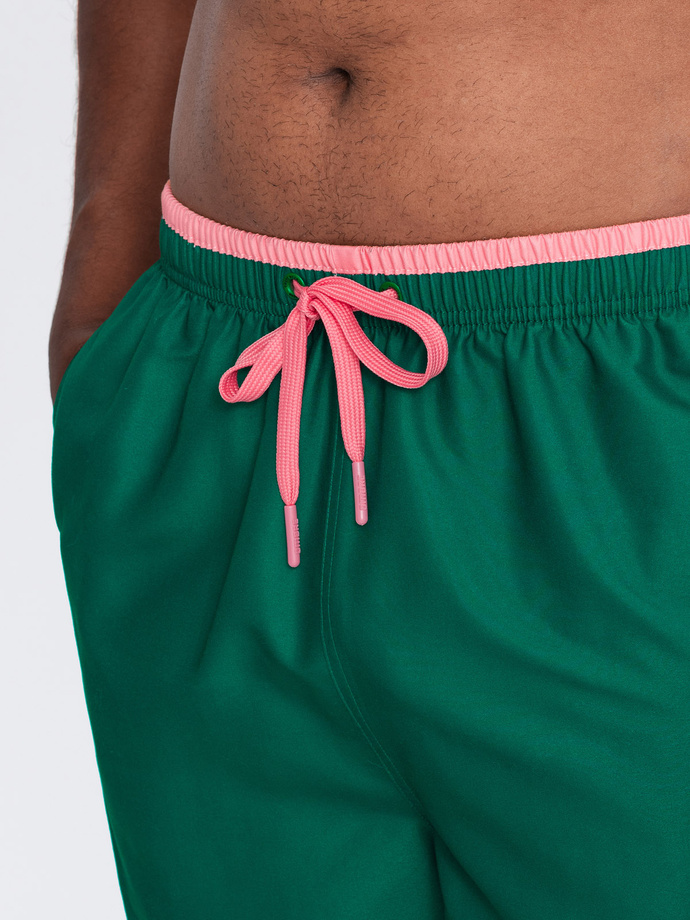Men's two-tone ribbed swim shorts - dark green V3 OM-SRBS-0141