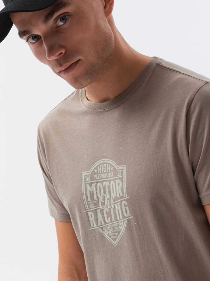 Men's printed t-shirt V-25C- brown S1434