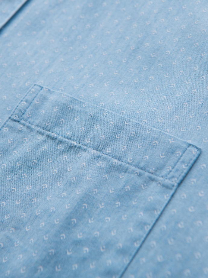 Men's patterned thin denim shirt with pocket - light blue V1 OM-SHDS-0179
