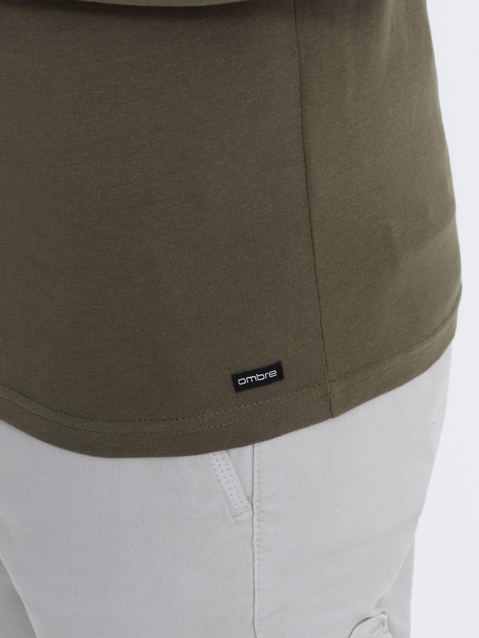 Bărbat cu mânecă lungă din bumbac cu nasturi la decolteu - măsline închis V1 OM-LSCL-0107