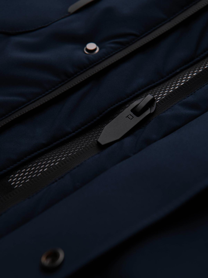 Men's winter jacket with detachable hood made of waterproof material - navy blue V1 OM-JAHP-0306