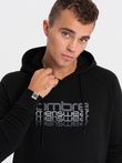 Men's non-stretch hooded sweatshirt with print - black V3 OM-SSPS-0153