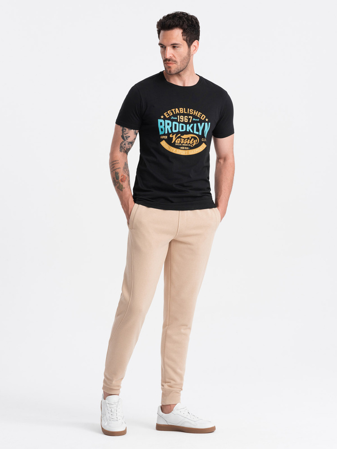 Pánské bavlněné tepláky BASIC joggers - béžové V6 OM-PABS-0174