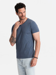 Men's BASIC classic cotton T-shirt with a serape neckline - blue melange V18 OM-TSBS-0145