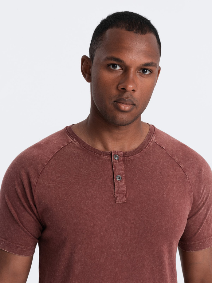 Pánske tričko s výstrihom henley - bordová V3 S1757