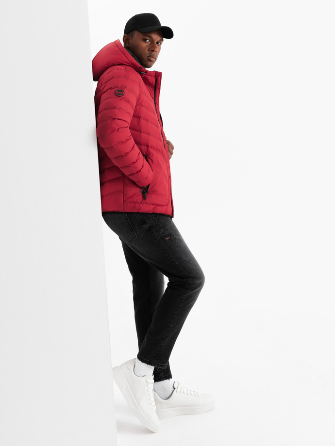 Men's quilted sports jacket with contrasting zipper - red V8 OM-JALP-0179
