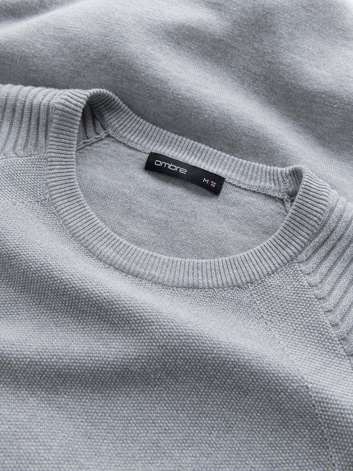 Men's raglan sweater with ribbed sleeves - grey melange V3 OM-SWSW-0144