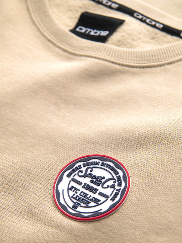 Hanorac pentru bărbați, neextins, cu plasture în stil universitar - nisip V3 OM-SSNZ-0134