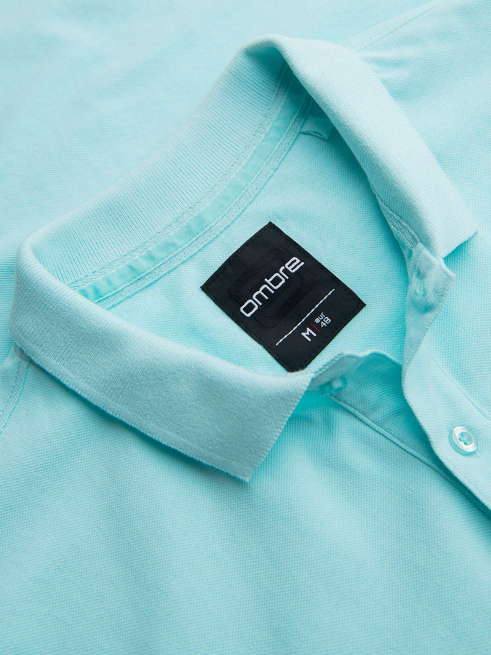 Tricou polo BASIC BASIC pentru bărbați, o singură culoare, din tricot piqué - verde neon V25 OM-POBS-0100