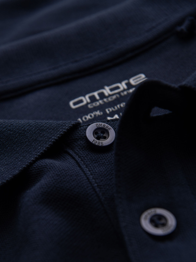 Men's BASIC longsleeve with polo collar - navy blue V3 OM-POBL-0114