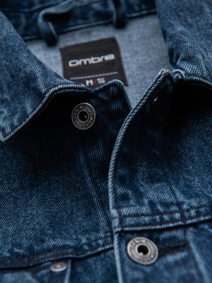 Jachetă bărbătească din denim katana cu washem - albastru V4 OM-JADJ-0219