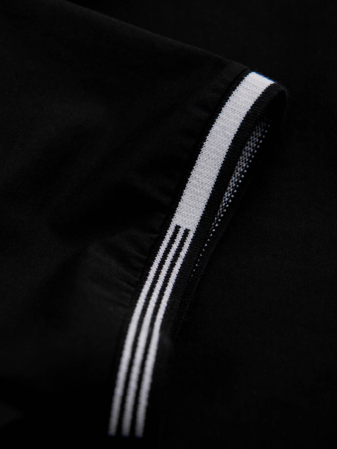 Tricou polo pentru bărbați din elastan cu elemente contrastante - negru V2 OM-POSS-0123