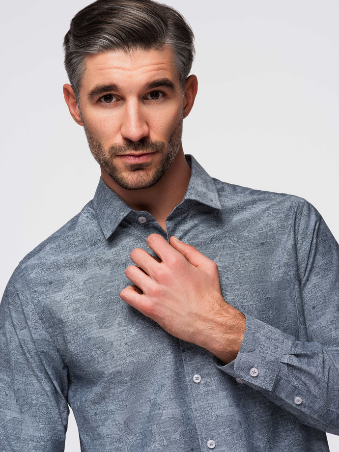 Pánska klasická flanelová bavlnená košeľa - sivá V3 OM-SHCS-0157