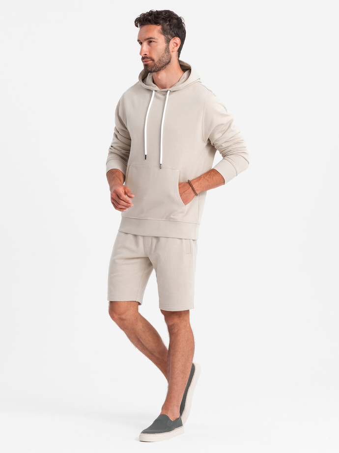 Men's sweatshirt set kangaroo sweatshirt + shorts - ash V1 Z75