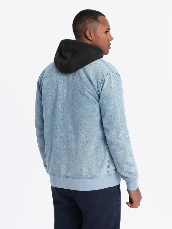 Men's denim bomber jacket with stone wash effect - light blue V3 OM-JADJ-0163