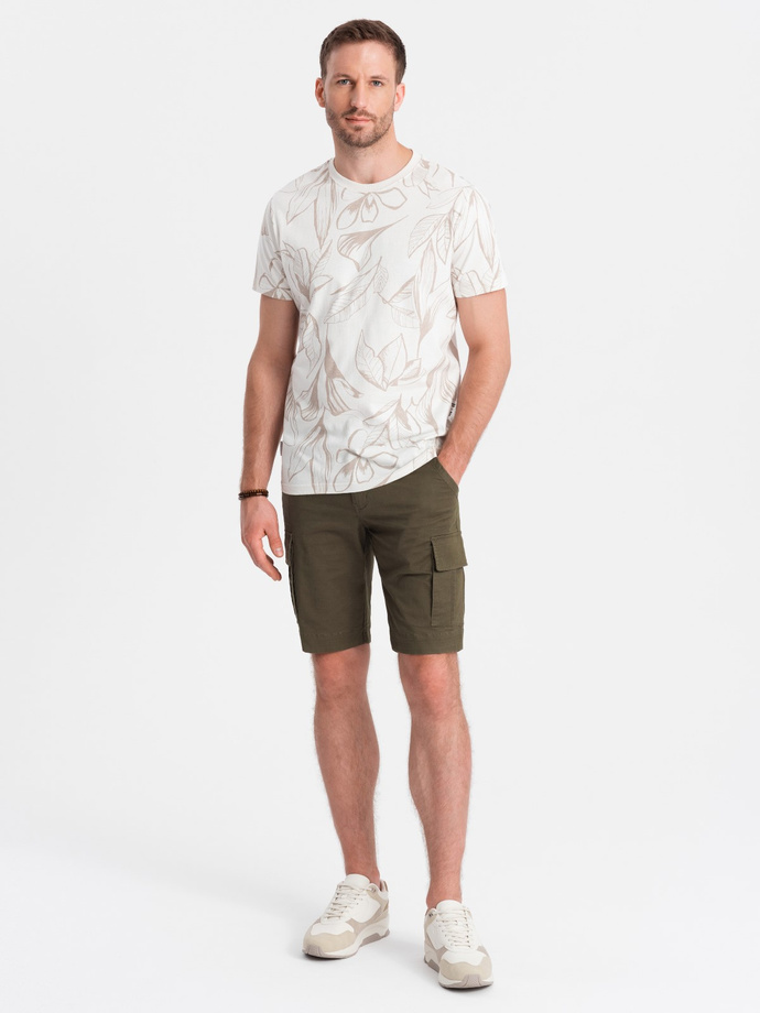 One-color men's shorts with cargo pockets - dark olive V2 OM-SRCG-0133
