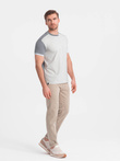 Tricou bărbătesc din elastan cu mâneci colorate - gri V4 OM-TSCT-0176