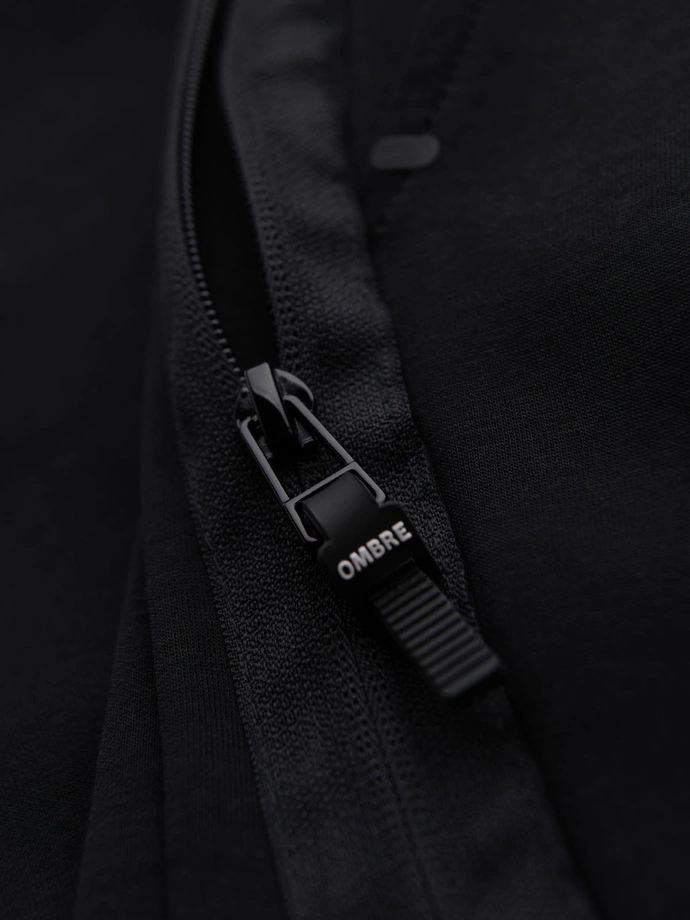 Men's sweatpants with ribbed cuffs and decorative zipper - black V3 OM-PASK-0226