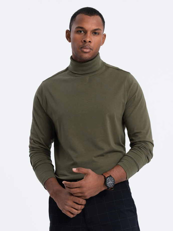 Men's turtleneck longsleeve - dark olive V4 OM-LSCL-0112