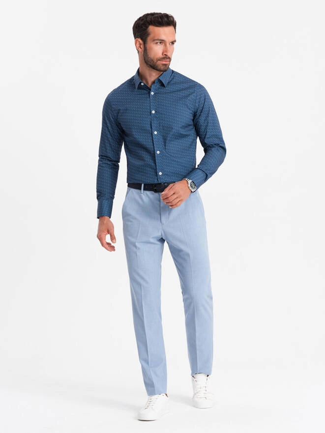 Cămașă bărbătească din bumbac cu model SLIM FIT - albastru V4 OM-SHCS-0151