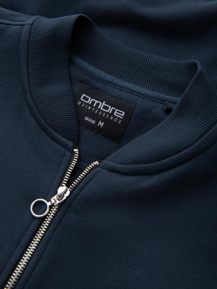 Bărbați bomber de bumbac bomboane sweatshirt descheiat - albastru marin V4 OM-SSZP-0215