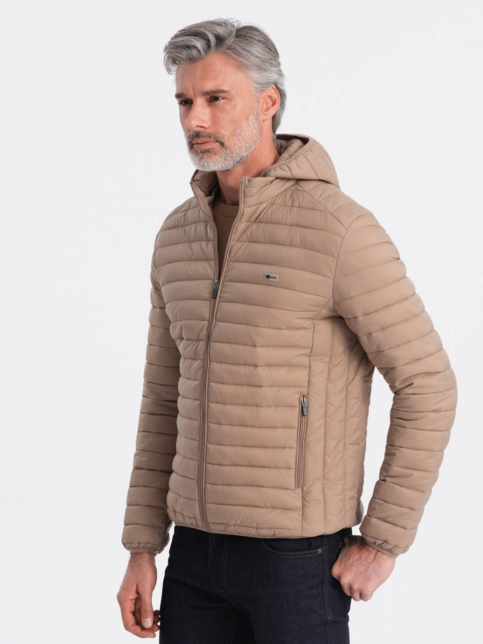 Men's satin-finish bomber jacket with contrasting ribbed cuffs - black V1 OM-JALP-22FW-007