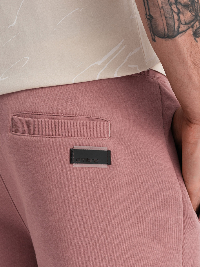 Men's pre-knee BASIC sweat shorts - dark pink V4 OM-SRBS-0149