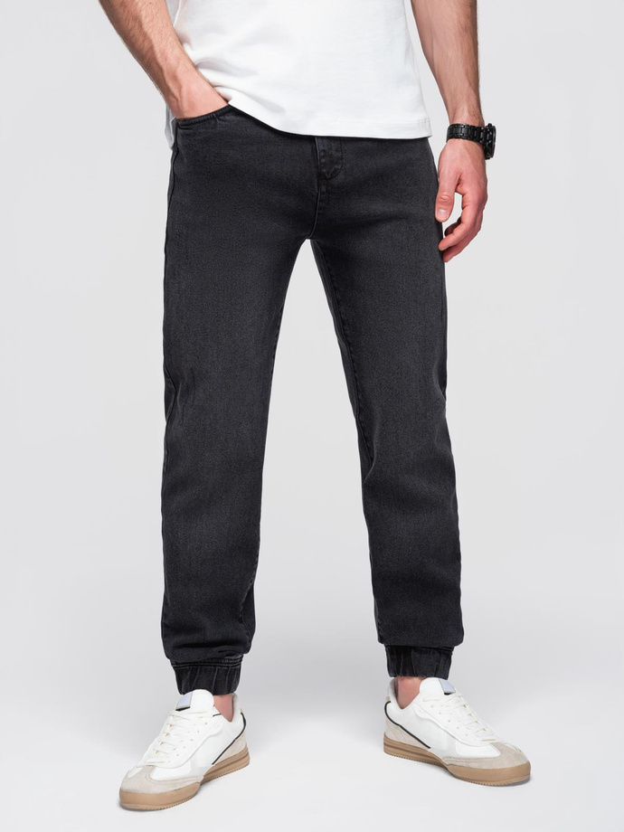 Men's denim JOGGERS pants with classic flare - black V3 OM-PADJ-0265